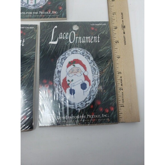 Lace Ornament Kits VTG 1992 Designs For The Needle Goose Cat Nap Santa NOS - Picture 6 of 16